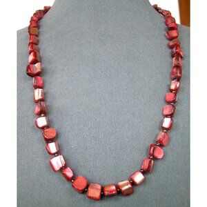 Coral-Colored Shell Beaded Necklace With Hook & Eye Clasp 18"